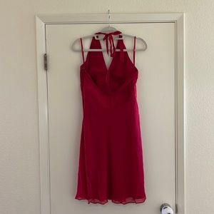 Red silk halter dress